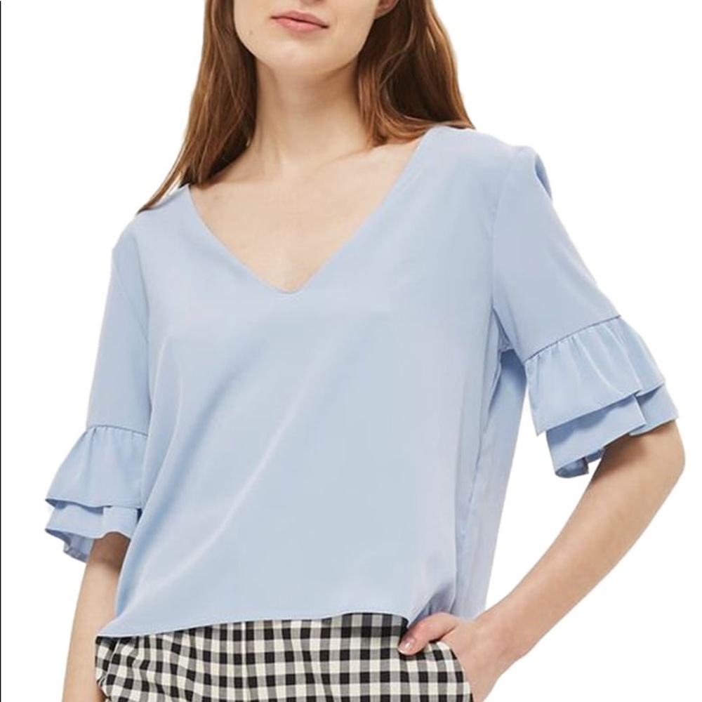 Topshop Tie Back Ruffle Sleeve Top